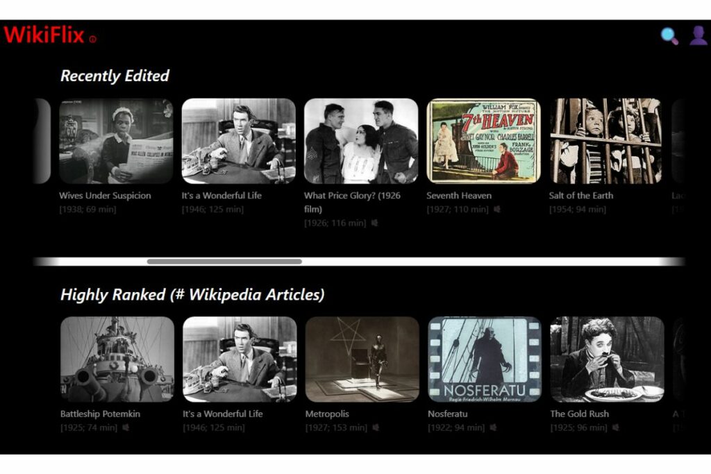 WikiFlix utiliza una interfaz similar a la de Netflix. 