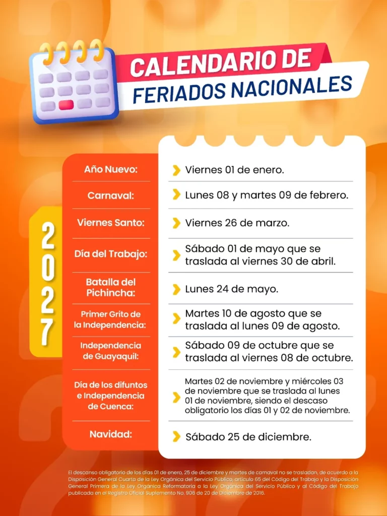 próximo feriado en Ecuador 2027
cuales son los feriados Ecuador 2027
