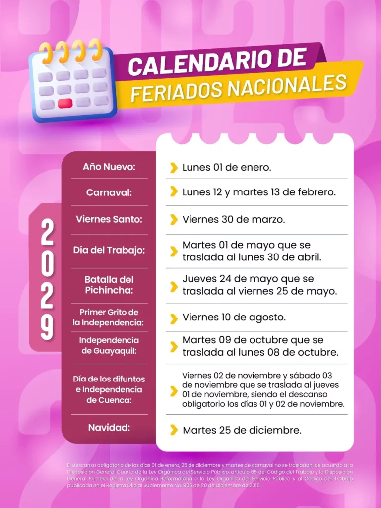 próximo feriado en Ecuador 2029
cuales son los feriados Ecuador 2029
