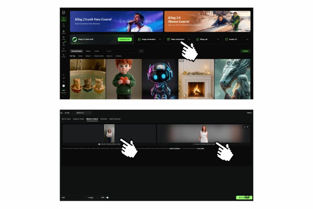 Interfaz de Motion Control de Kling.