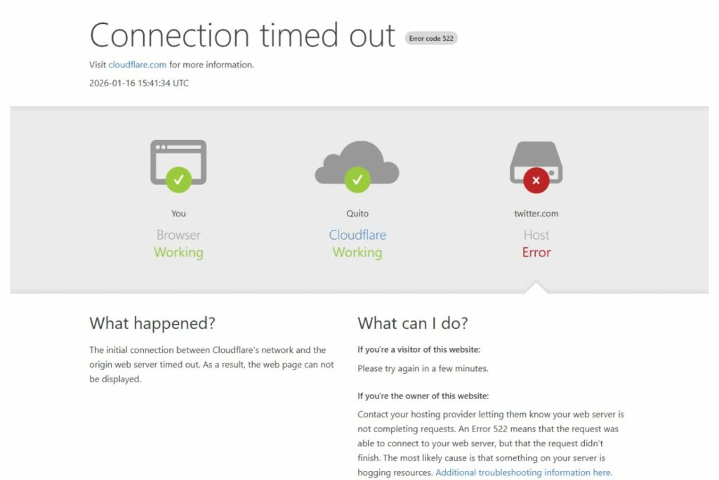 Pantalla de error en X (Twitter).