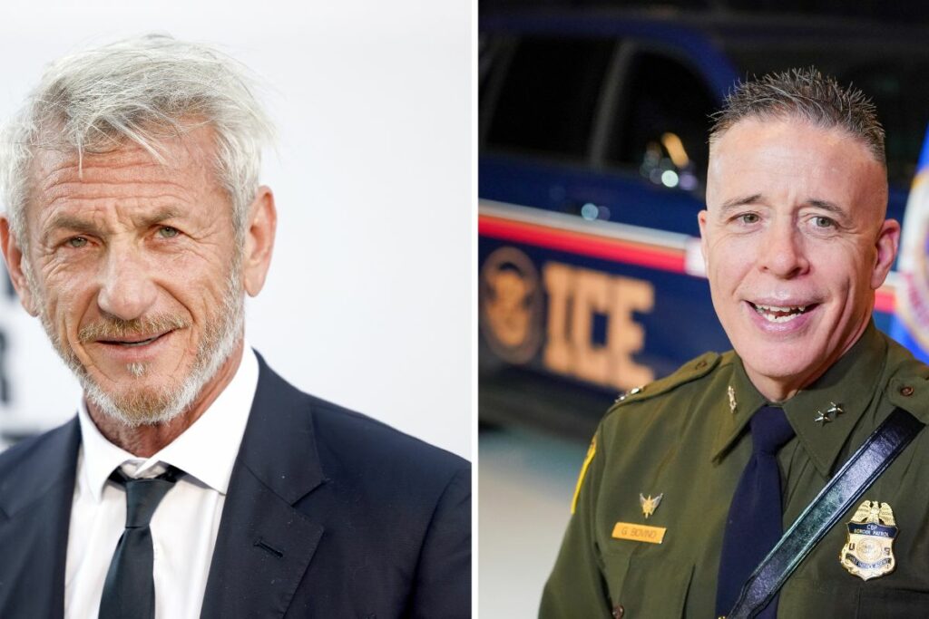 Actor Sean Penn (I.) Oficial Bovino (D).