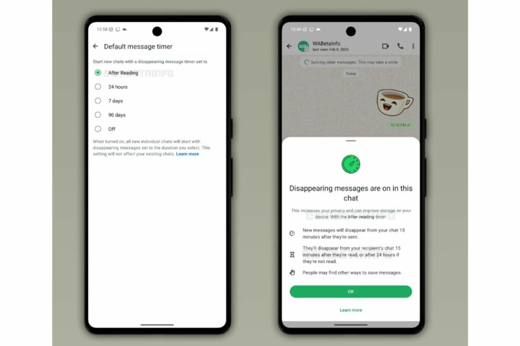 Interfaz de mensajes temporales en WhatsApp.