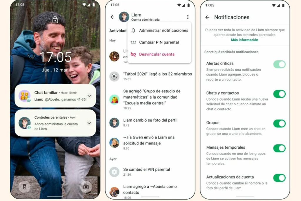 Interfaz control parental en WhatsApp. 