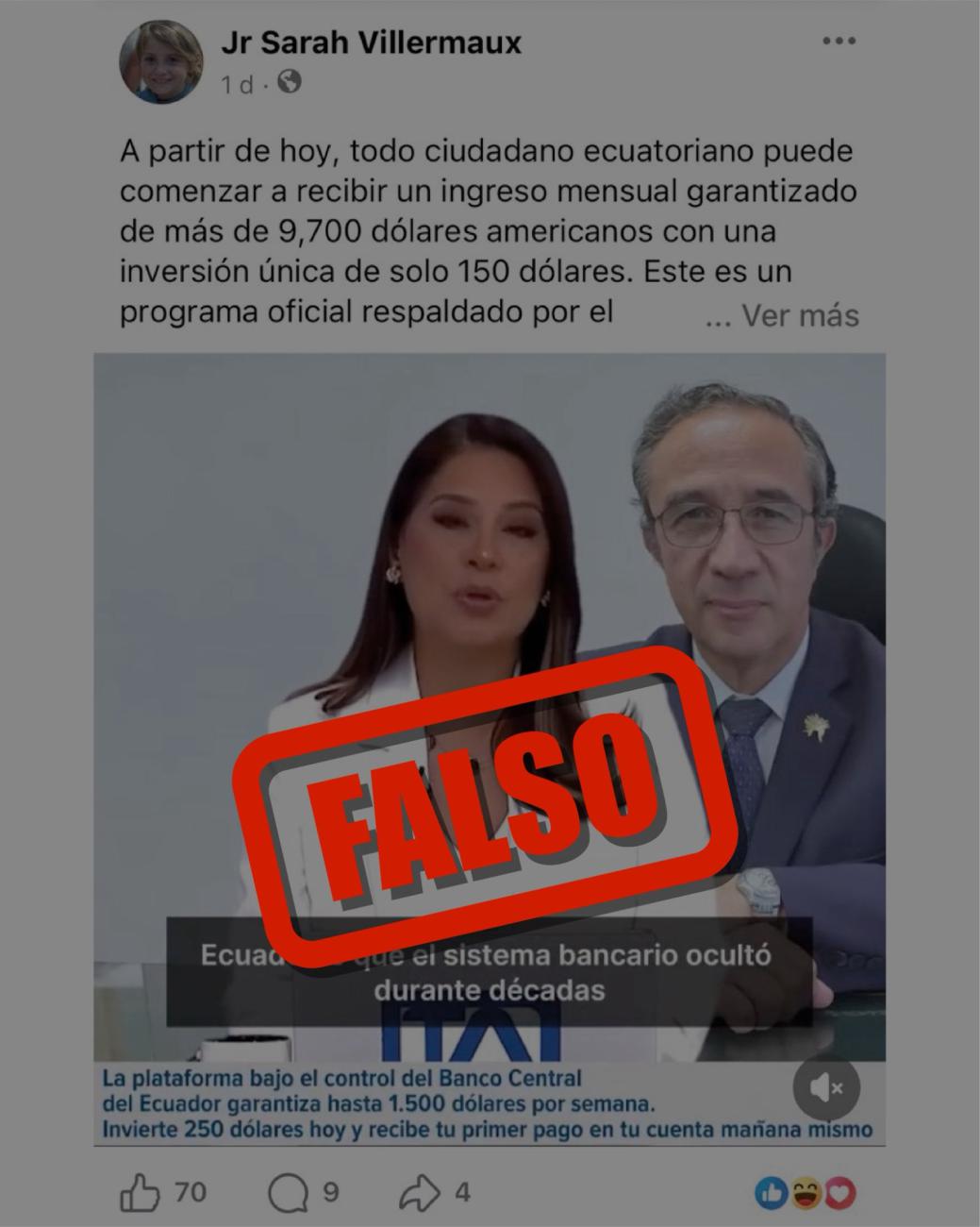 El Banco Central del Ecuador (BCE) emitió una alerta oficial ante la circulación de publicaciones fraudulentas en redes sociales que utilizan de manera indebida su nombre