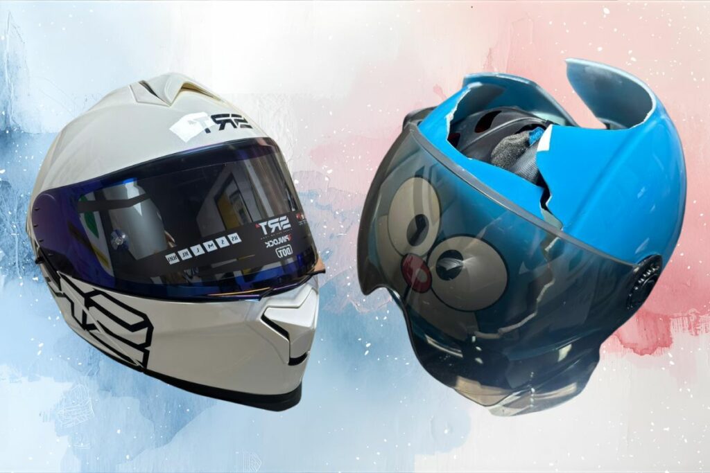 La diferencia de un casco certificado y otro popular. Foto: Movidana
