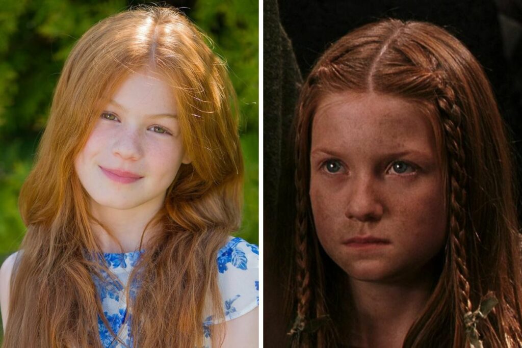 Gracie Cochrane (I) y Bonnie Wright como Ginny Weasley.