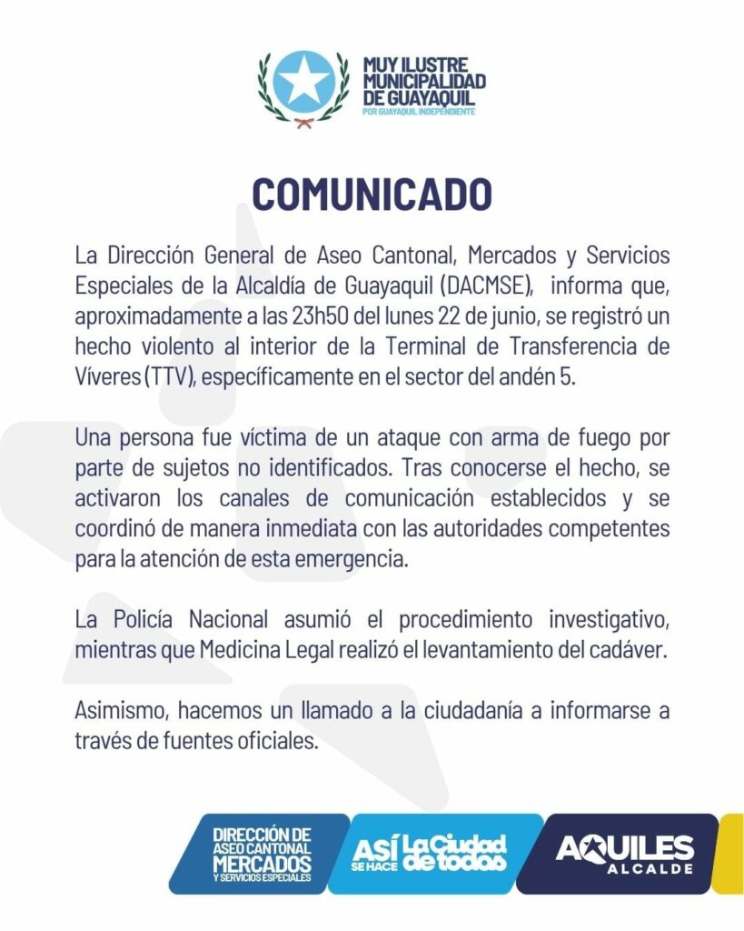 Comunicado oficial del Municipio de Guayaquil.
