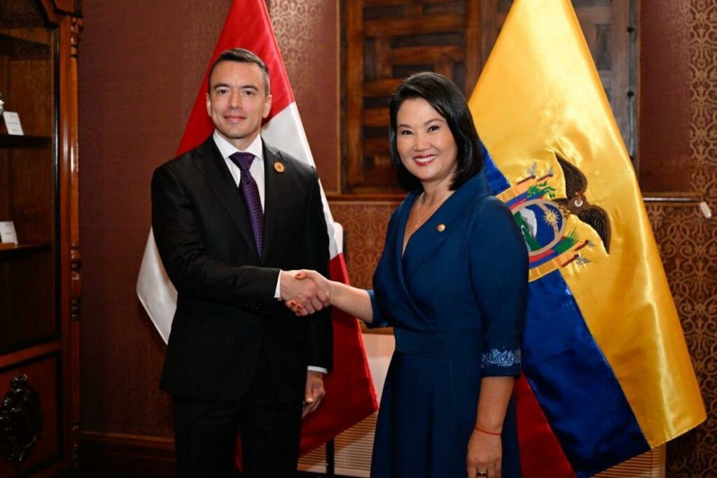 El presidente Daniel Noboa se reunió con Keiko Fujimori antes de su investidura como presidenta de Perú.