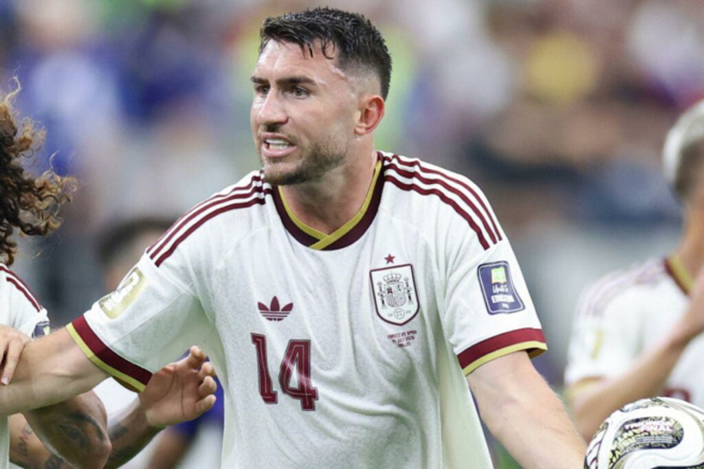 Aymeric Laporte en un partido de España antes de enfrentar a Argentina en la final del Mundial 2026.