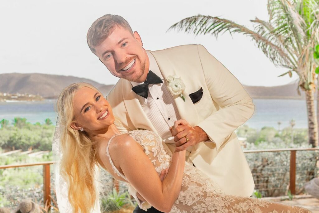 MrBeast y Thea Booysen posa durante su boda.