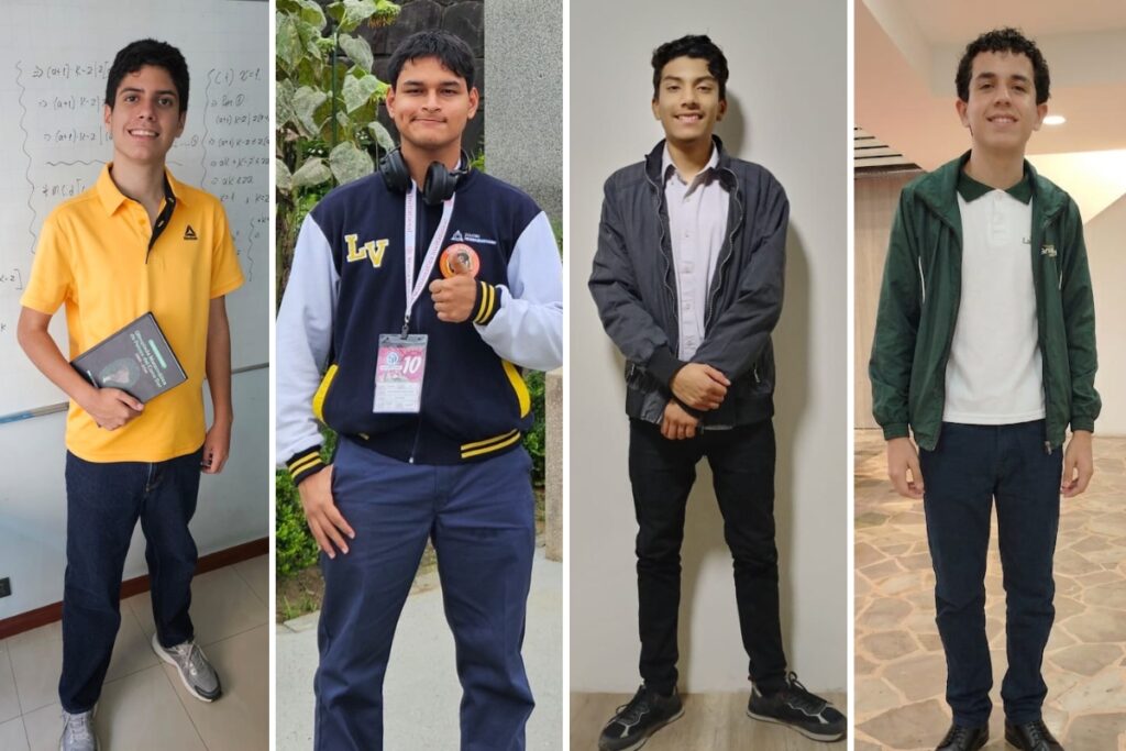 Maximiliano Alonso (izq.), Leonel Vargas, Nicolás Guasgua y Juan Sebastián Coloma viajan a Lima para la Olimpiada Matemática del Cono Sur.