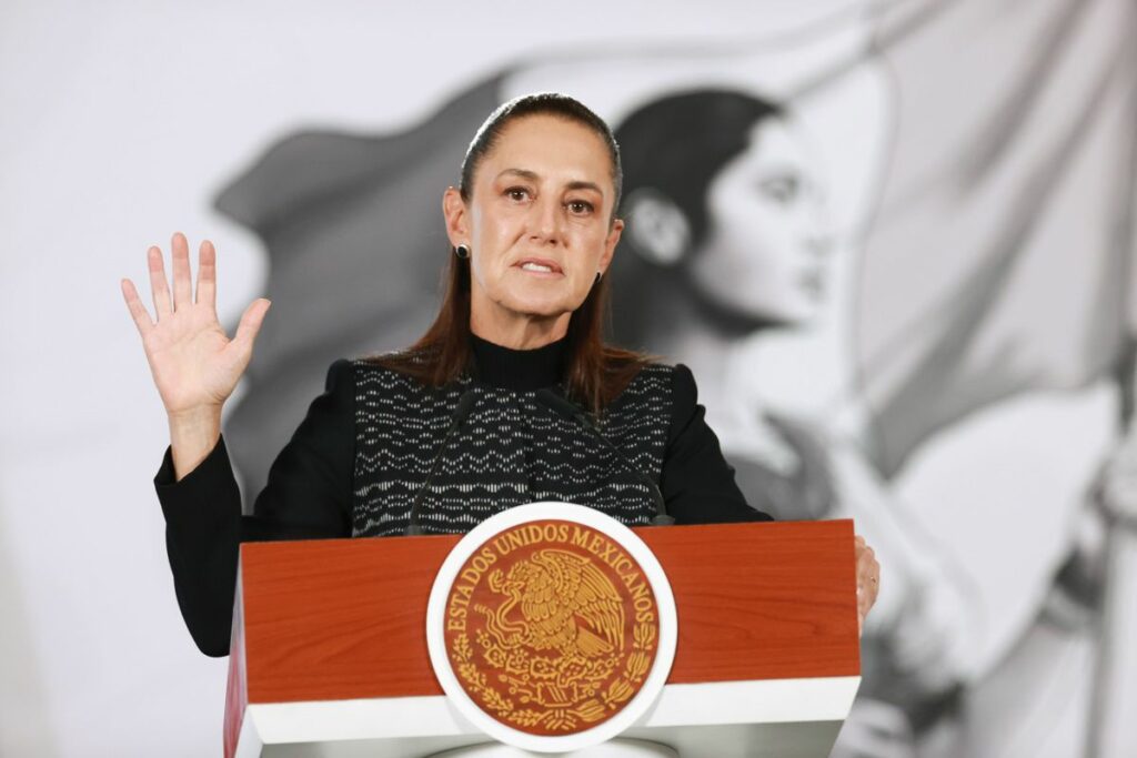 La presidenta de México, Claudia Sheinbaum, durante su rueda de prensa mañanera.