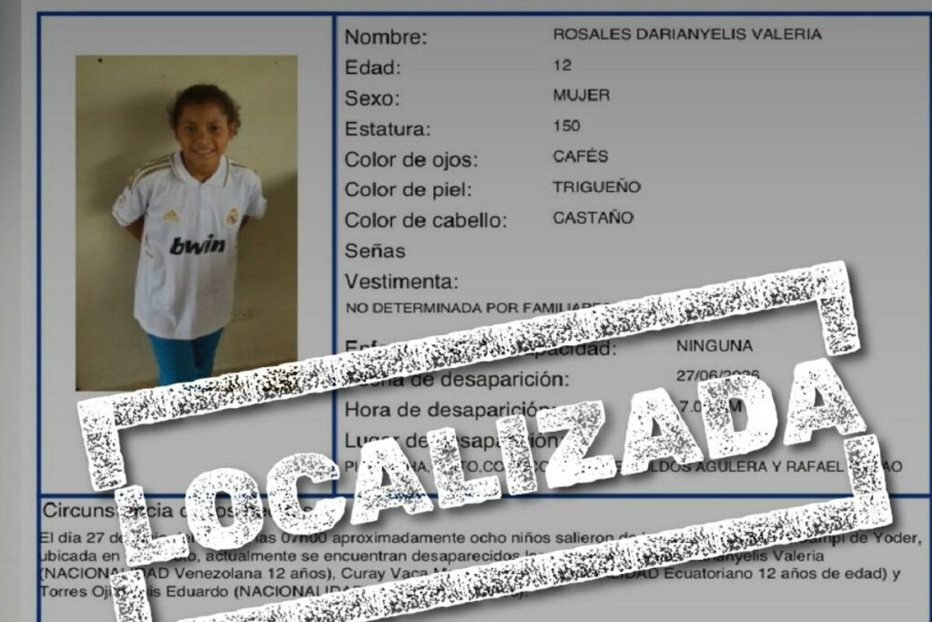 Darianyelis Valeria Rosales fue encontrada.
