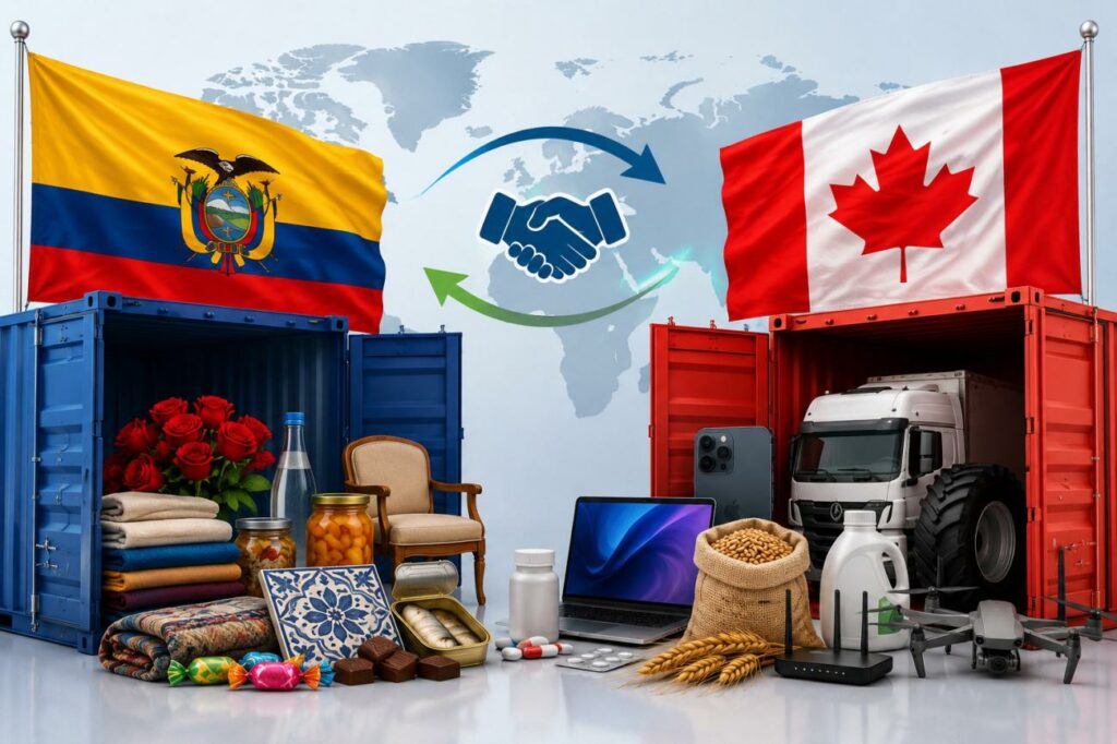 El TLC entre Ecuador y Canadá reducirá aranceles para productos agrícolas, industriales y tecnológicos.