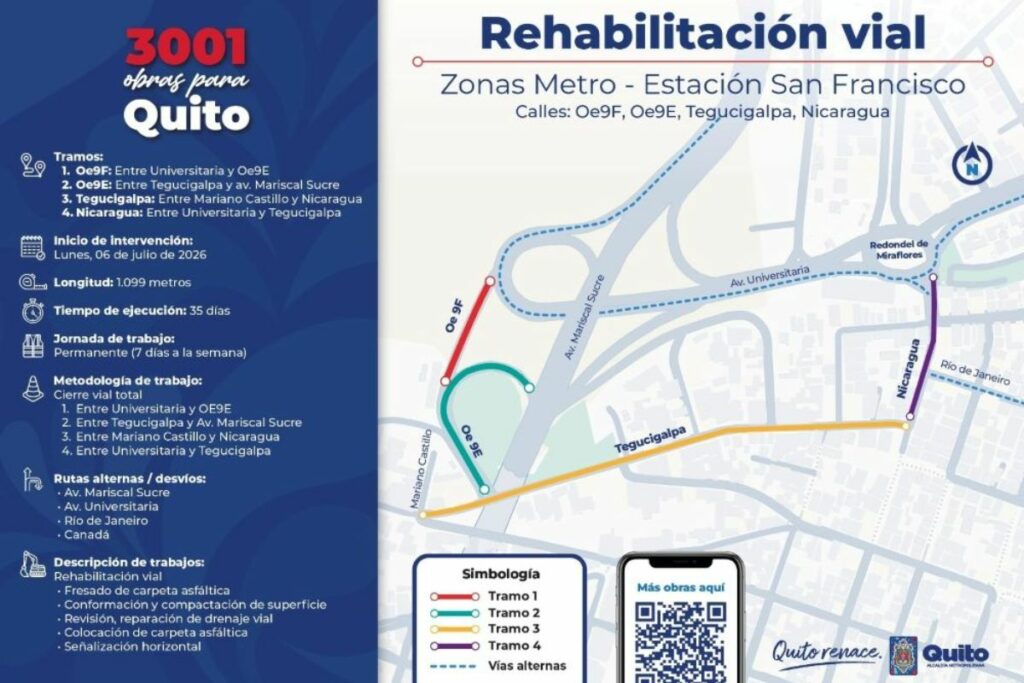Arrancan los cierres en 14 vías de Quito que conectan con el Metro en estos sectores