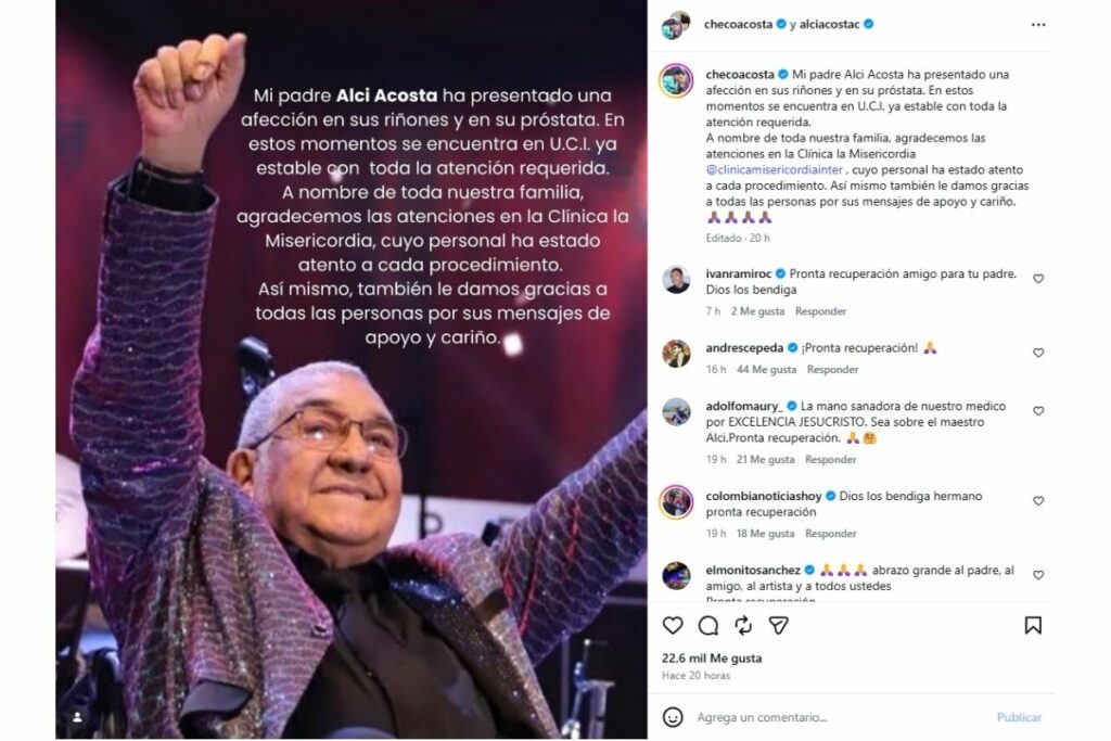 Comunicado estado de salud Alci Acosta.