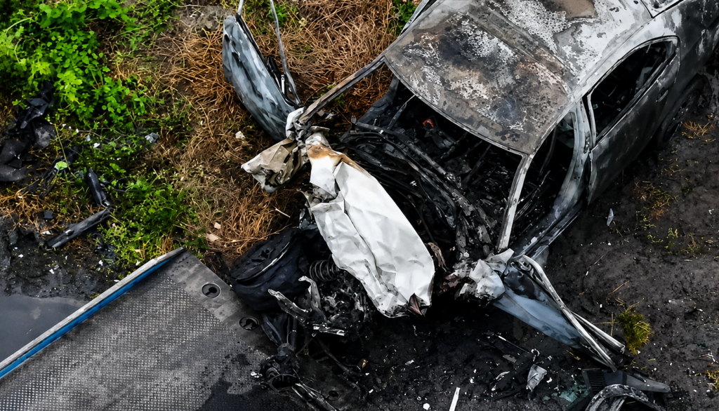 EL carro incinerado