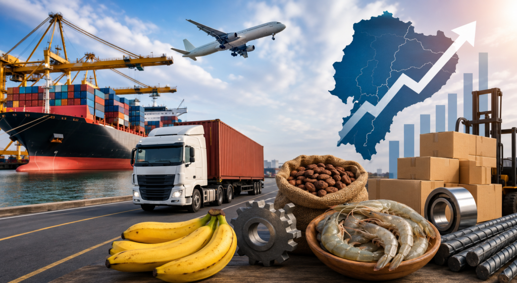 Las exportaciones de Ecuador crecen impulsadas por el camarón, mientras las importaciones aceleran