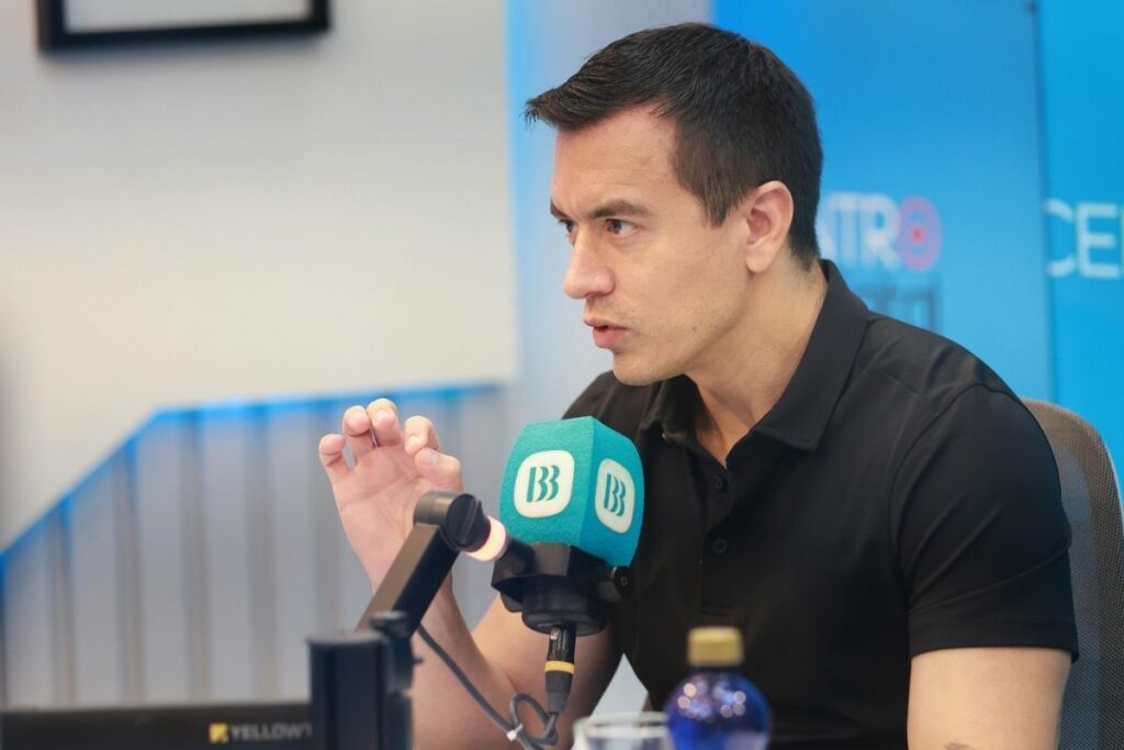 Daniel Noboa en una entrevista radial este viernes.