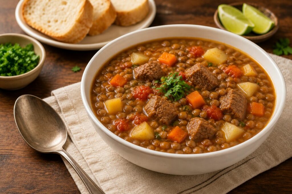 Una sopa de lentejas con carne es el abrazo cálido que une sabor, tradición y nutrición.