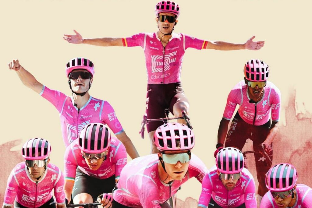 Ese es el póster oficial del EF Education-EasyPost con el equipo que acompañará a Richard Carapaz en la Vuelta a España 2026.