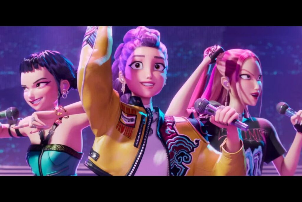 Personajes de 'KPop Demon Hunters', la producción de Netflix envuelta en un litigio por derechos de marca comercial.