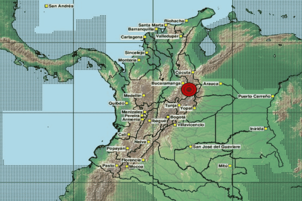 El Servicio Geológico Colombiano ubicó el epicentro del sismo de magnitud 5,1 cerca de Los Santos, Santander
