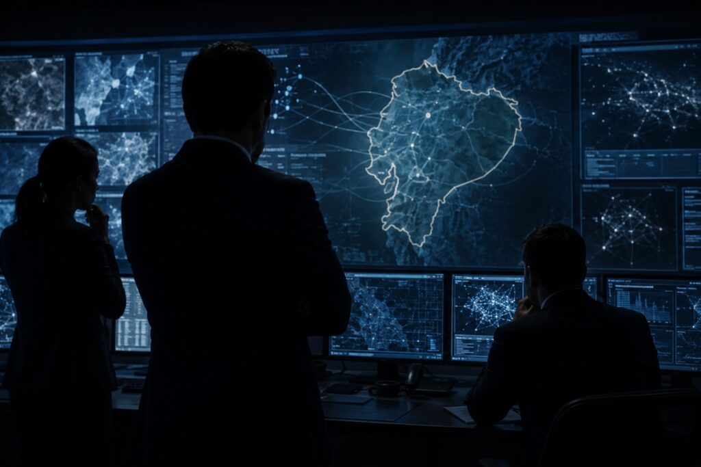 Imagen referencial creada con inteligencia artificial sobre el Centro Nacional de Inteligencia de Ecuador.