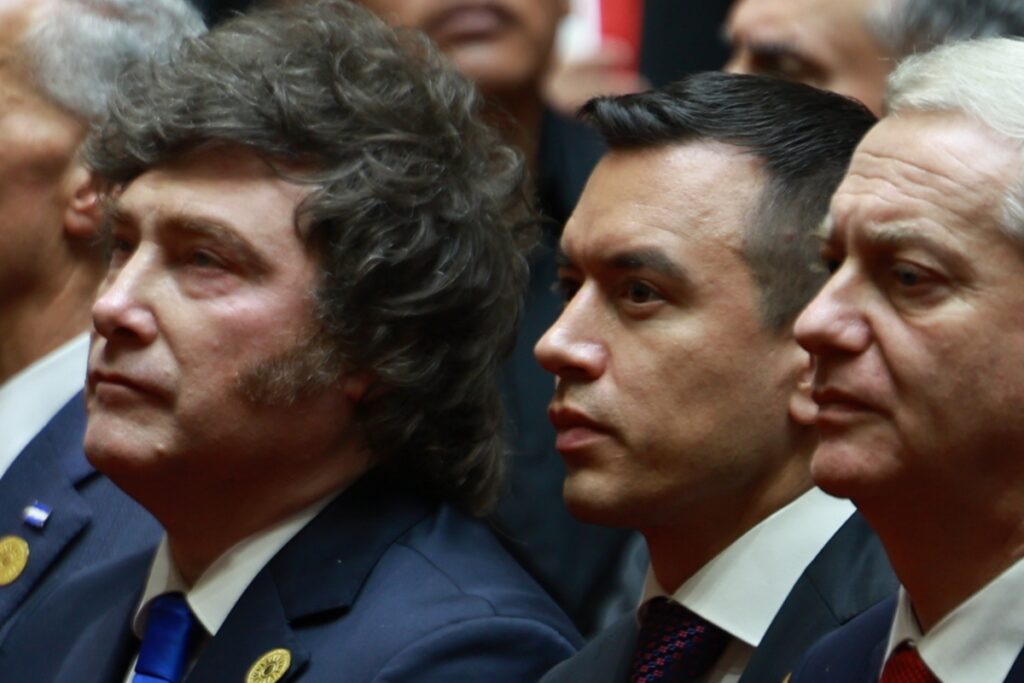 Javier Milei y Daniel Noboa en la investidura de Keiko Fujimori en Perú.