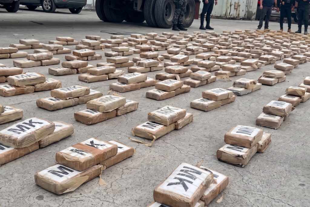La Policía incautó 600 kilos de cocaína ocultos en un tráiler en el peaje de Chongón.