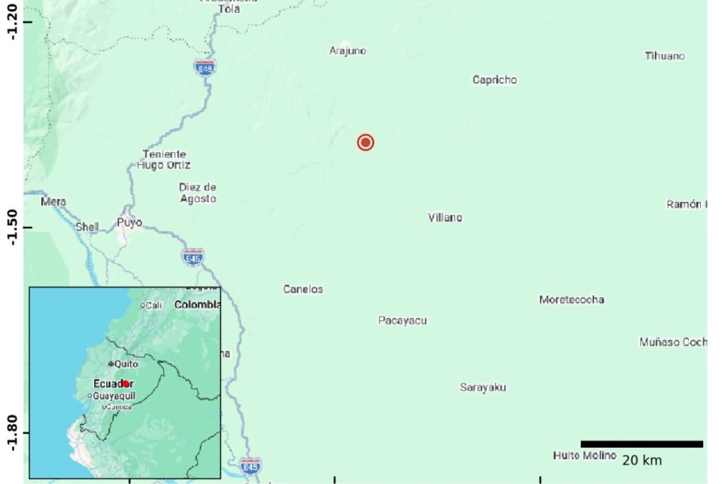 El sismo se registró la mañana de este lunes 3 de agosto cerca de Puyo, en la provincia de Pastaza.