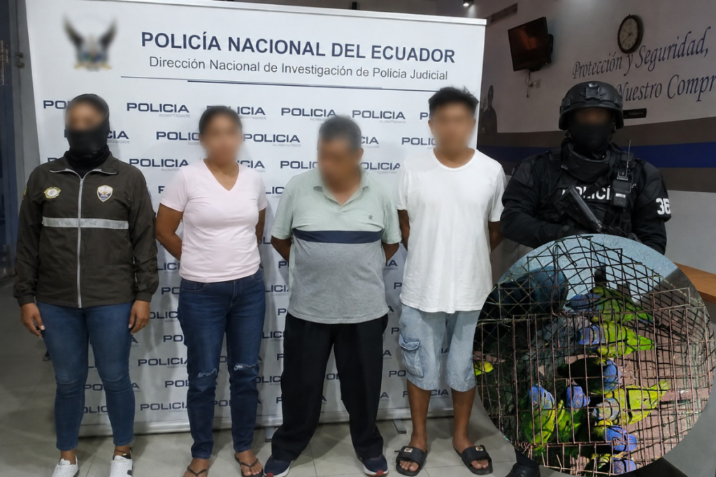 Nueve loros cabeciazul y 24 viviñas fueron rescatados en acciones contra el tráfico de fauna silvestre en Guayaquil.