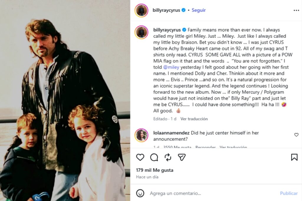 El padre de Miley Cyrus habló sobre la decisión de dejar su apellido y dejó un contundente mensaje.