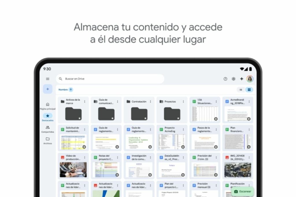 Interfaz de 'app' Google Drive.