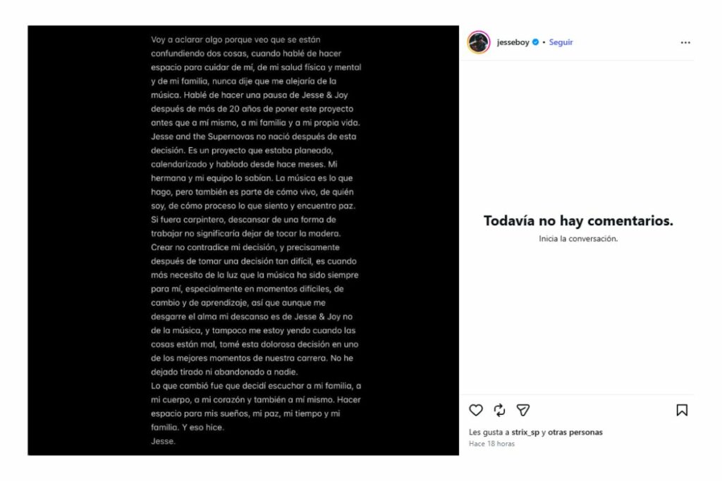 Comunicado oficial de Jesse Huerta.