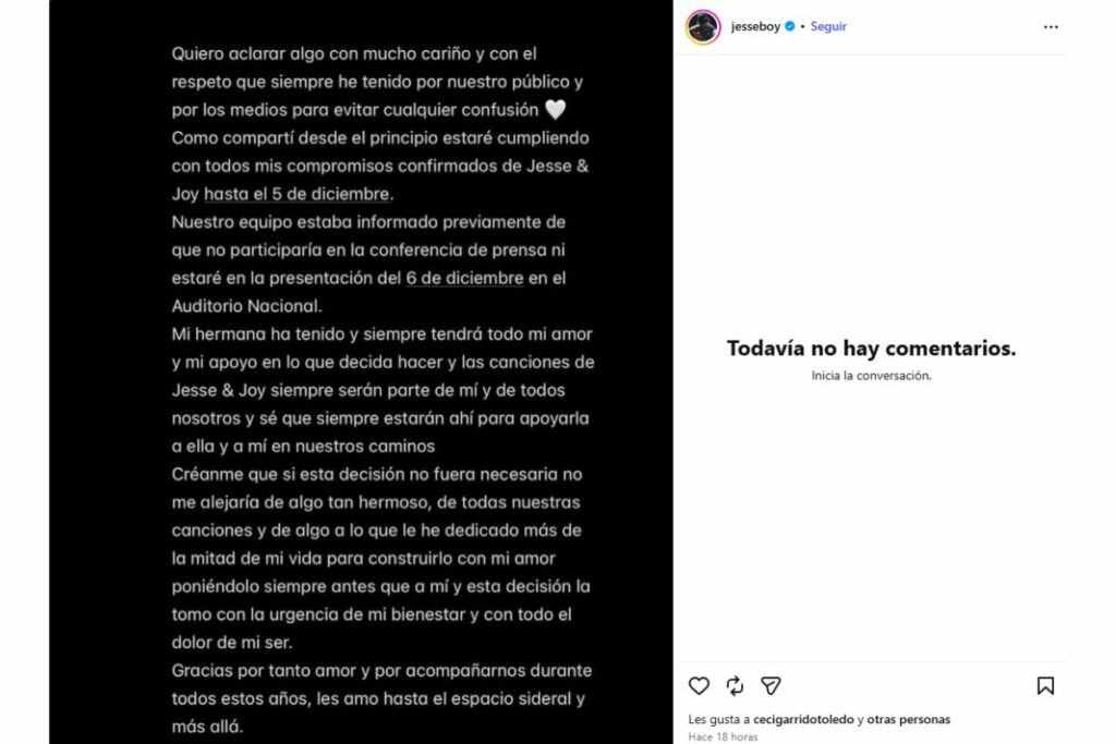 Comunicado de Jesse Huerta.