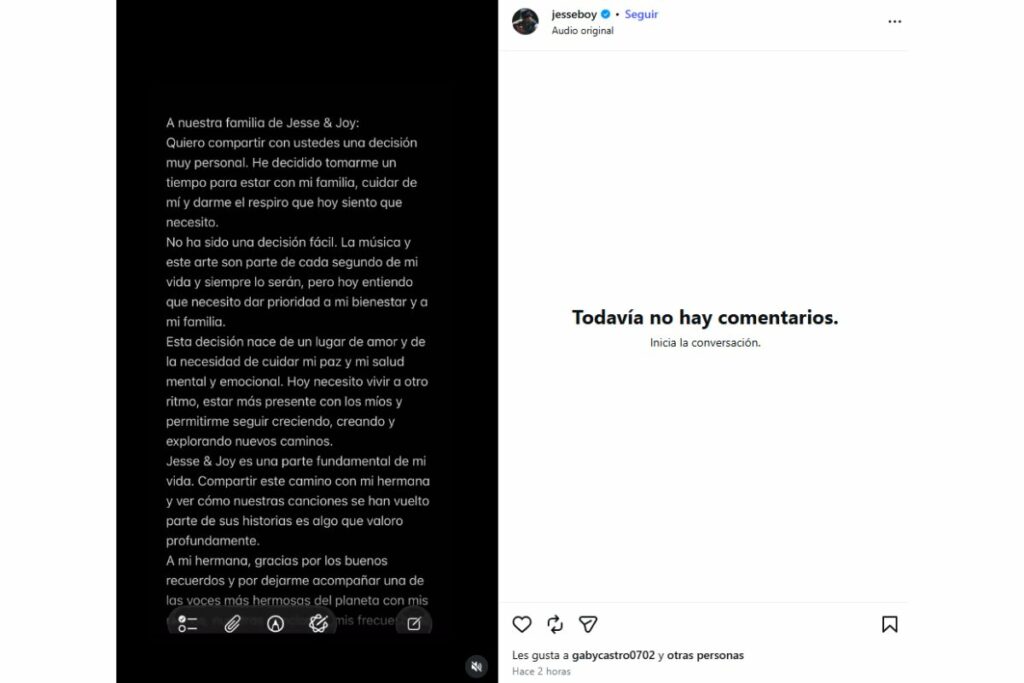 Comunicado de Jesse y Joy.