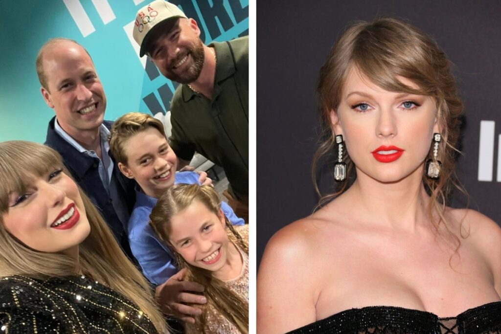 Taylor Swift y Travis Kelce posan junto al príncipe William y sus hijos.