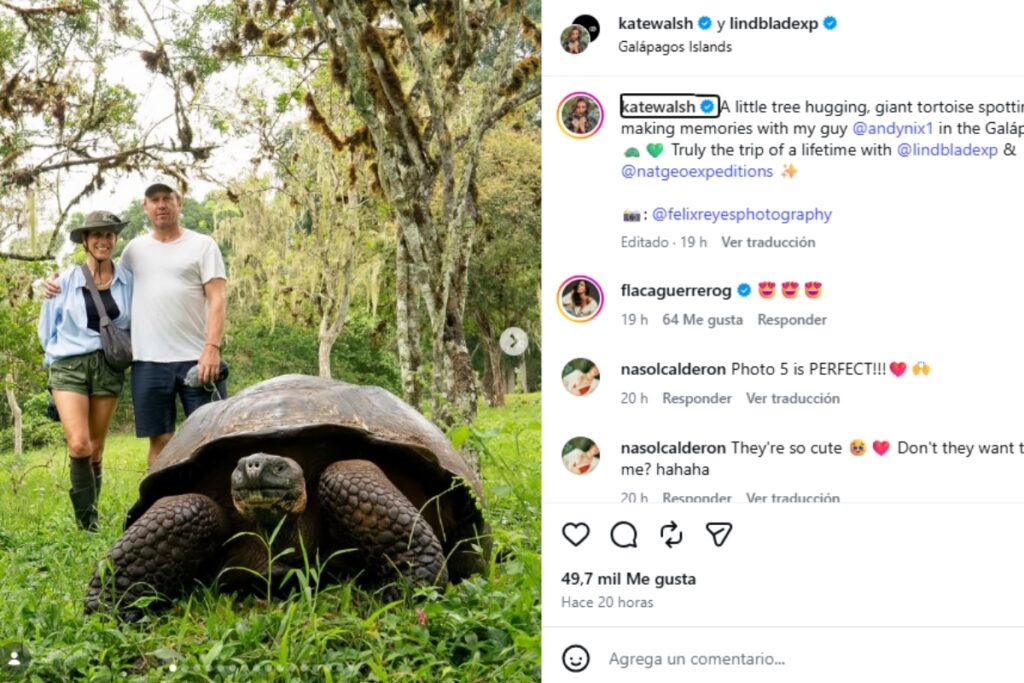Kate Walsh visita Galápagos y destaca el atractivo turístico de Ecuador.