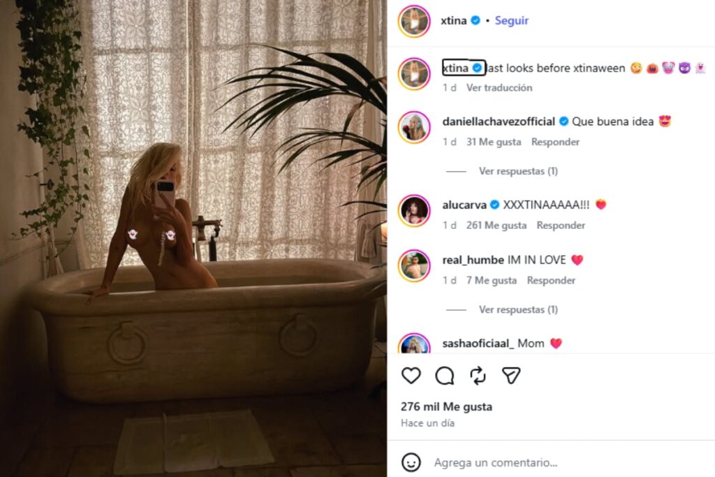Christina Aguilera elige una bañera para su particular celebración de Halloween.