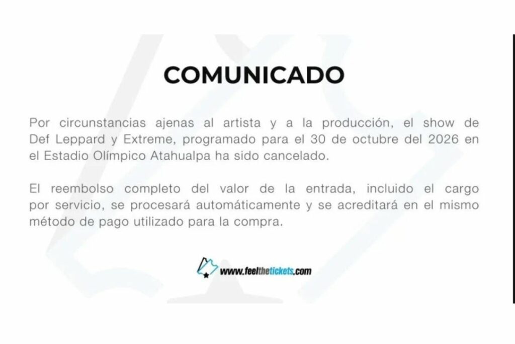 Comunicado de Feel The Tickets.