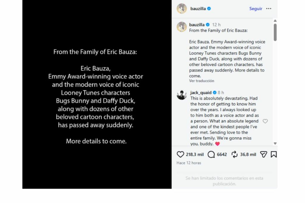 Comunicado de la familia de Eric Bauza.